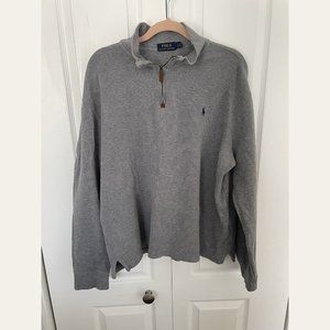 Polo Ralph Lauren Mens Pullover Sweater Grey MockNeck 1/4 Zip Long Sleeve Large